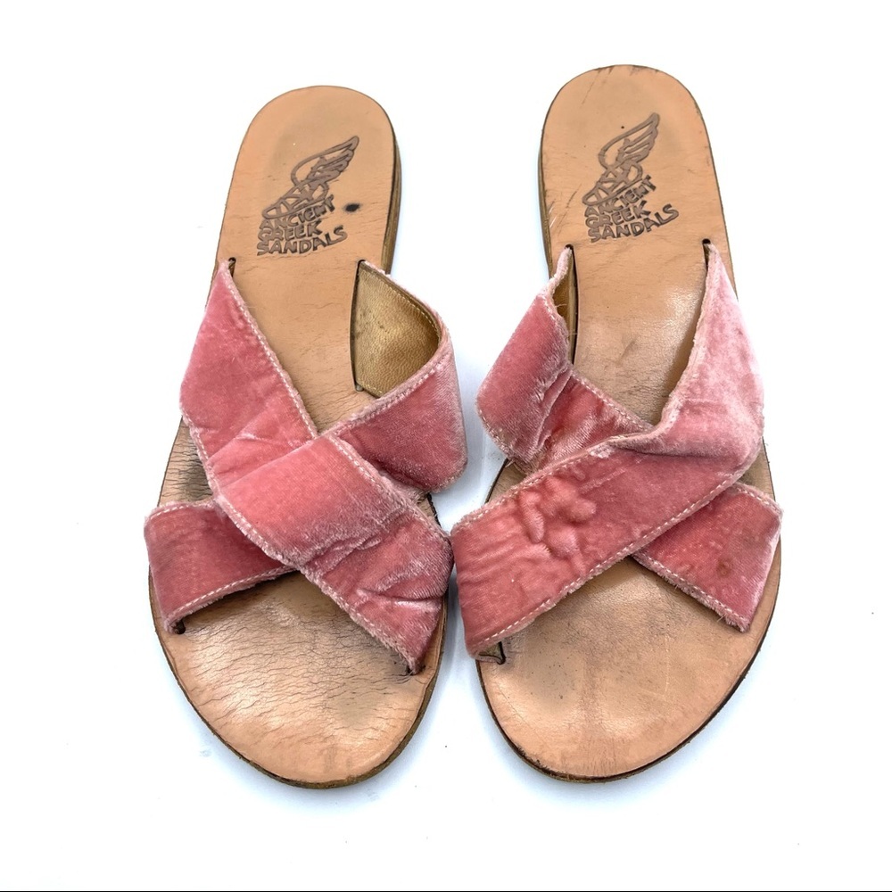 ANCIENT GREEK SANDALS Thais Dusty Pink Velvet slip on sandals sz 40